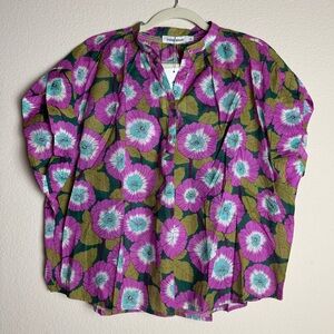 Color Block NWT Floral Purple Oversized Semi Sheer Top